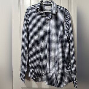 Charles Tyrwhitt Shirt Mens Blue White Plaid Button Up Classic Fit Non Iron
